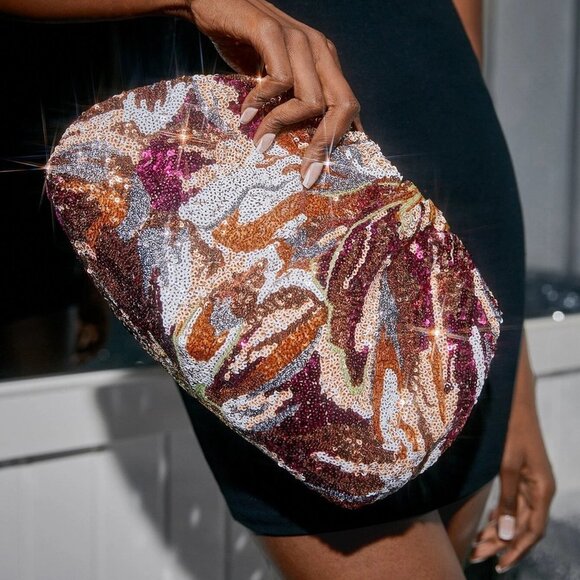 Preppy Womens Contrast Sequin Design Evening Bag